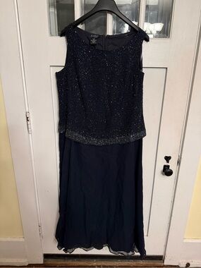 J Kara Navy Beaded Sleeveless gown Formal MOB